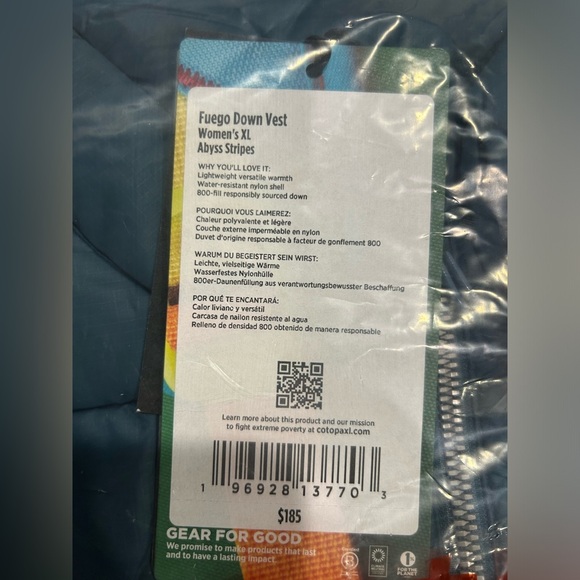 Cotopaxi Women’s XL Fuego Down Insulated Puff Vest Blue Teal Abyss Stripes NWT - Picture 5 of 13